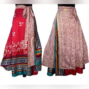 Made In Thailand- Reversible Wrap Silk Skirt - Size S/M/L